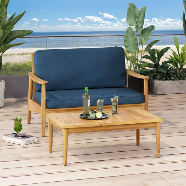Alora Premium 4-Piece Wooden Outdoor Patio Conversation Seating Set With Cushions (SAK31469) - Outdoor Furniture Sets | Patioza