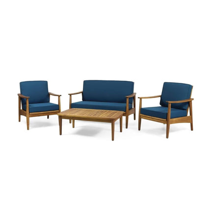 Alora Premium 4-Piece Wooden Outdoor Patio Conversation Seating Set With Cushions (SAK31469) - Outdoor Furniture Sets | Patioza