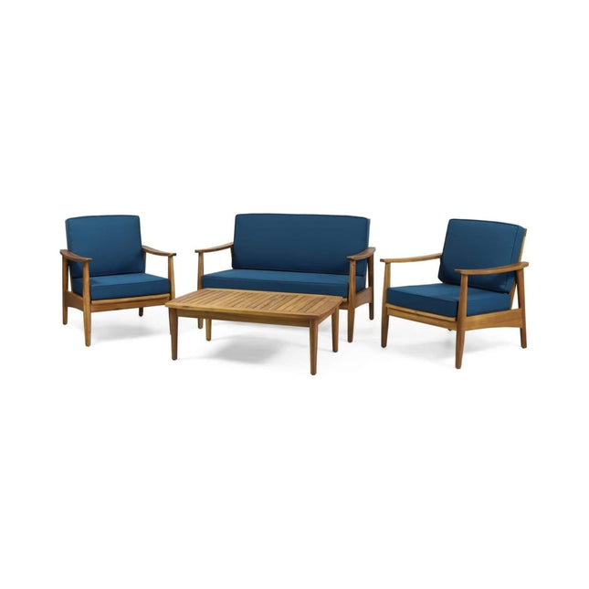 Alora Premium 4-Piece Wooden Outdoor Patio Conversation Seating Set With Cushions (SAK31469) - Outdoor Furniture Sets | Patioza