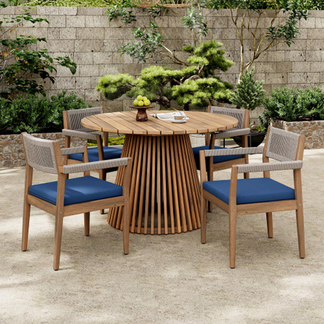 Alora Premium 5-Piece Outdoor Acacia Wood Patio Furniture Set With Braided Dining Chairs, Cushions, And Dining Table (SAK26754) - Outdoor Furniture Sets | Patioza