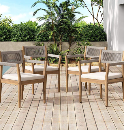Alora Premium 5-Piece Outdoor Acacia Wood Patio Furniture Set With Braided Dining Chairs, Cushions, And Dining Table (SAK26754) - Outdoor Furniture Sets | Patioza