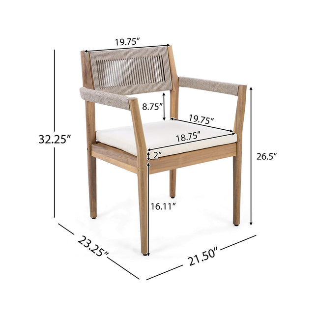 Alora Premium 5-Piece Outdoor Acacia Wood Patio Furniture Set With Braided Dining Chairs, Cushions, And Dining Table (SAK26754) - Outdoor Furniture Sets | Patioza