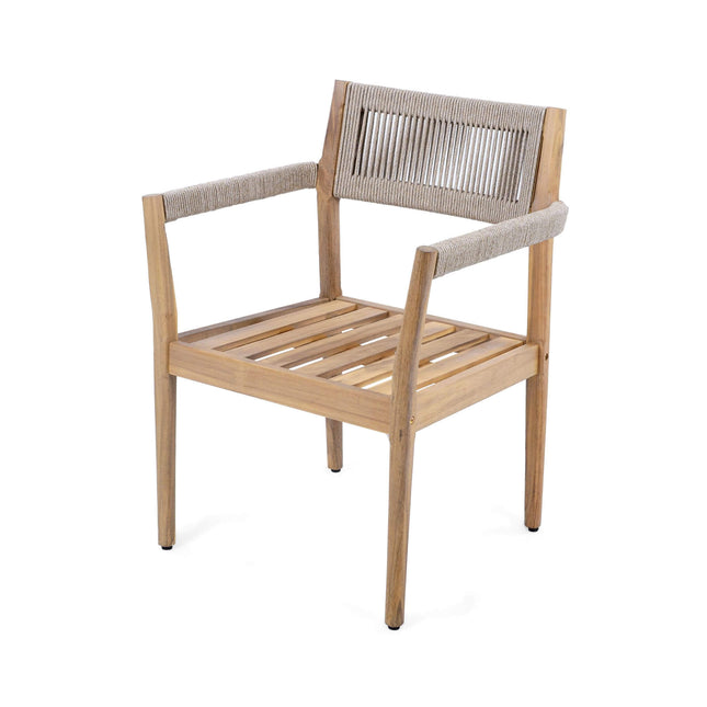 Alora Premium 5-Piece Outdoor Acacia Wood Patio Furniture Set With Braided Dining Chairs, Cushions, And Dining Table (SAK26754) - Outdoor Furniture Sets | Patioza