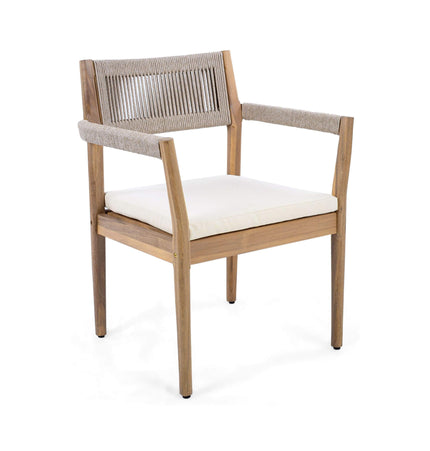Alora Premium 5-Piece Outdoor Acacia Wood Patio Furniture Set With Braided Dining Chairs, Cushions, And Dining Table (SAK26754) - Outdoor Furniture Sets | Patioza