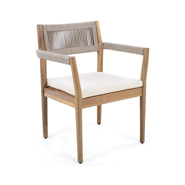 Alora Premium 5-Piece Outdoor Acacia Wood Patio Furniture Set With Braided Dining Chairs, Cushions, And Dining Table (SAK26754) - Outdoor Furniture Sets | Patioza