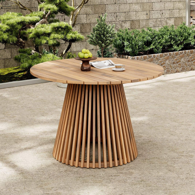 Alora Premium 5-Piece Outdoor Acacia Wood Patio Furniture Set With Braided Dining Chairs, Cushions, And Dining Table (SAK26754) - Outdoor Furniture Sets | Patioza