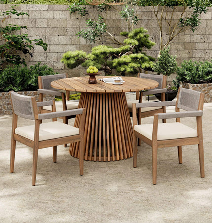 Alora Premium 5-Piece Outdoor Acacia Wood Patio Furniture Set With Braided Dining Chairs, Cushions, And Dining Table (SAK26754) - Outdoor Furniture Sets | Patioza