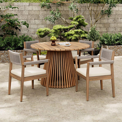 Alora Premium 5-Piece Outdoor Acacia Wood Patio Furniture Set With Braided Dining Chairs, Cushions, And Dining Table (SAK26754) - Outdoor Furniture Sets | Patioza