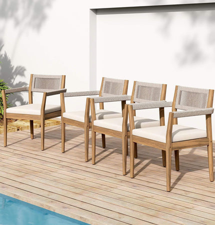 Alora Premium 5-Piece Outdoor Acacia Wood Patio Furniture Set With Braided Dining Chairs, Cushions, And Dining Table (SAK26754) - Outdoor Furniture Sets | Patioza