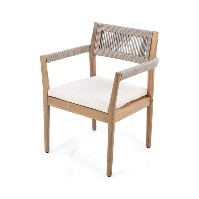Alora Premium 5-Piece Outdoor Acacia Wood Patio Furniture Set With Braided Dining Chairs, Cushions, And Dining Table (SAK26754) - Outdoor Furniture Sets | Patioza