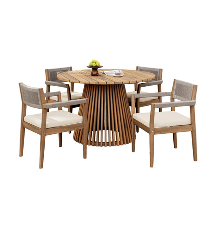 Alora Premium 5-Piece Outdoor Acacia Wood Patio Furniture Set With Braided Dining Chairs, Cushions, And Dining Table (SAK26754) - Outdoor Furniture Sets | Patioza
