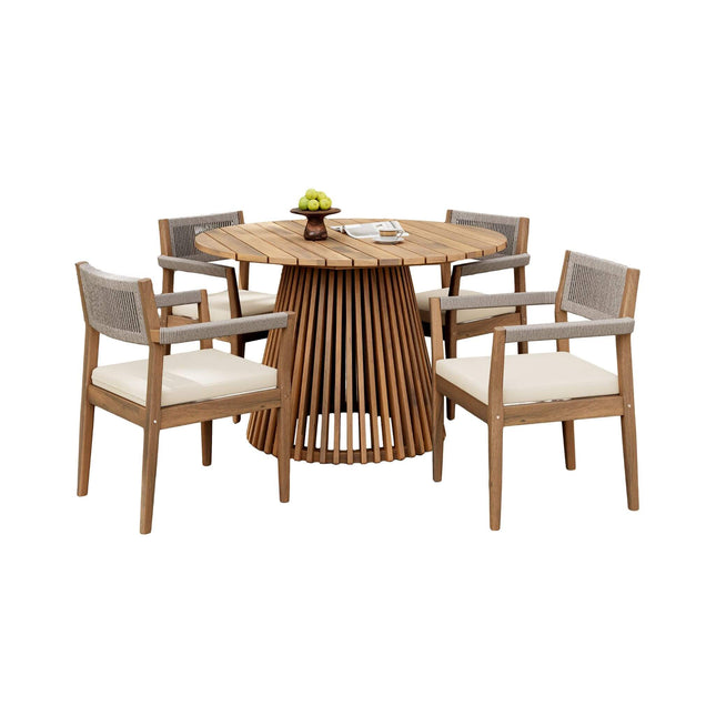 Alora Premium 5-Piece Outdoor Acacia Wood Patio Furniture Set With Braided Dining Chairs, Cushions, And Dining Table (SAK26754) - Outdoor Furniture Sets | Patioza
