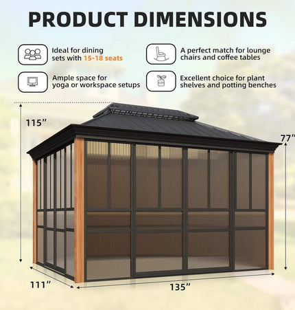 Alora Solstice Premium All - Season Outdoor Wood Grain Sunroom With Sliding Doors And Double Top Roof (SAK58317) - Sunrooms | Patioza