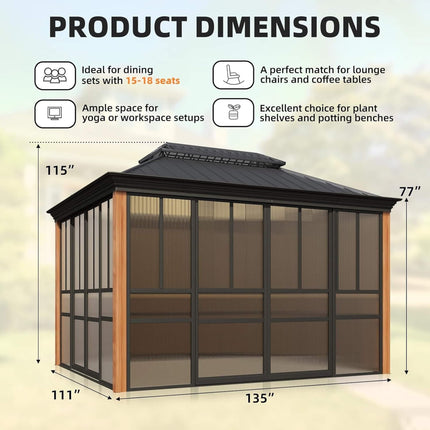 Alora Solstice Premium All - Season Outdoor Wood Grain Sunroom With Sliding Doors And Double Top Roof (SAK58317) - Sunrooms | Patioza