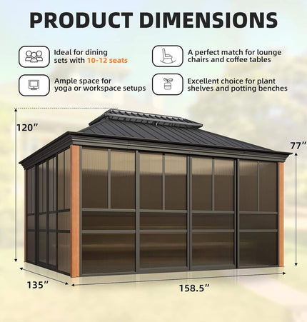 Alora Solstice Premium All - Season Outdoor Wood Grain Sunroom With Sliding Doors And Double Top Roof (SAK58317) - Sunrooms | Patioza