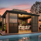 Alora Solstice Premium All - Season Outdoor Wood Grain Sunroom With Sliding Doors And Double Top Roof (SAK58317) - Sunrooms | Patioza