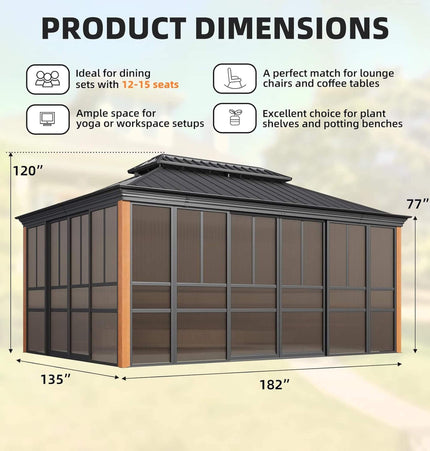 Alora Solstice Premium All - Season Outdoor Wood Grain Sunroom With Sliding Doors And Double Top Roof (SAK58317) - Sunrooms | Patioza