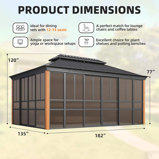 Alora Solstice Premium All - Season Outdoor Wood Grain Sunroom With Sliding Doors And Double Top Roof (SAK58317) - Sunrooms | Patioza
