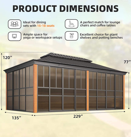 Alora Solstice Premium All - Season Outdoor Wood Grain Sunroom With Sliding Doors And Double Top Roof (SAK58317) - Sunrooms | Patioza