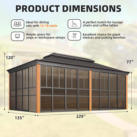 Alora Solstice Premium All - Season Outdoor Wood Grain Sunroom With Sliding Doors And Double Top Roof (SAK58317) - Sunrooms | Patioza
