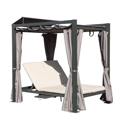 Alora Premium Aluminum Outdoor Patio Daybed With Retractable Canopy And Double Chaise Lounge (SAK17682) - Outdoor Furniture Sets | Patioza