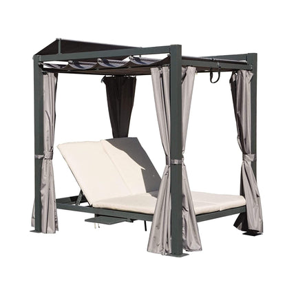 Alora Premium Aluminum Outdoor Patio Daybed With Retractable Canopy And Double Chaise Lounge (SAK17682) - Outdoor Furniture Sets | Patioza