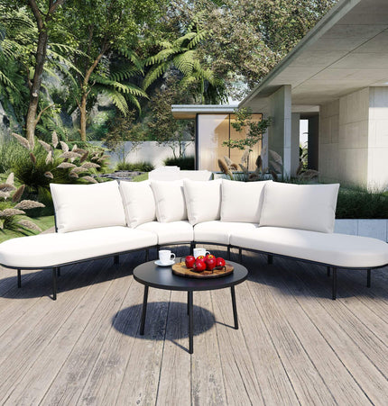 Alora Premium Half-Moon 6-Person Curved All-Weather Outdoor Furniture Sofa Patio Set With Coffee Table And Cushions (SAK76332) - Outdoor Furniture Sets | Patioza