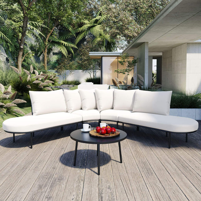 Alora Premium Half-Moon 6-Person Curved All-Weather Outdoor Furniture Sofa Patio Set With Coffee Table And Cushions (SAK76332) - Outdoor Furniture Sets | Patioza