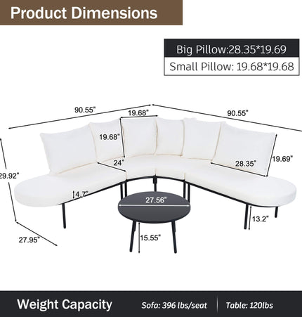 Alora Premium Half-Moon 6-Person Curved All-Weather Outdoor Furniture Sofa Patio Set With Coffee Table And Cushions (SAK76332) - Outdoor Furniture Sets | Patioza