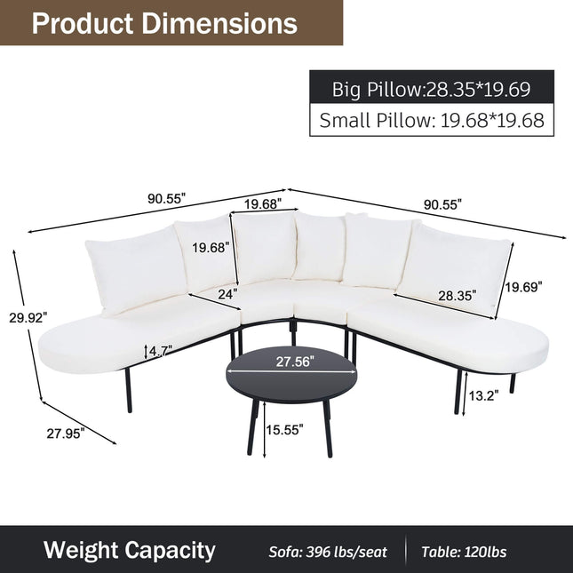 Alora Premium Half-Moon 6-Person Curved All-Weather Outdoor Furniture Sofa Patio Set With Coffee Table And Cushions (SAK76332) - Outdoor Furniture Sets | Patioza