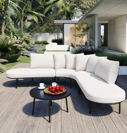 Alora Premium Half-Moon 6-Person Curved All-Weather Outdoor Furniture Sofa Patio Set With Coffee Table And Cushions (SAK76332) - Outdoor Furniture Sets | Patioza