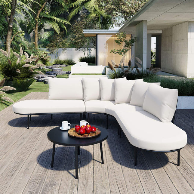 Alora Premium Half-Moon 6-Person Curved All-Weather Outdoor Furniture Sofa Patio Set With Coffee Table And Cushions (SAK76332) - Outdoor Furniture Sets | Patioza