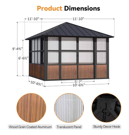 Alora Premium Hardtop Aluminum Sunroom Solarium With TV Mount And Sliding Doors (SAK60439) - Gazebos | Patioza