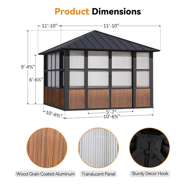 Alora Premium Hardtop Aluminum Sunroom Solarium With TV Mount And Sliding Doors (SAK60439) - Gazebos | Patioza