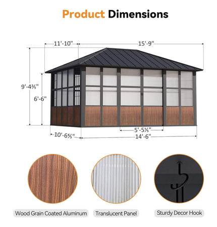 Alora Premium Hardtop Aluminum Sunroom Solarium With TV Mount And Sliding Doors (SAK60439) - Gazebos | Patioza