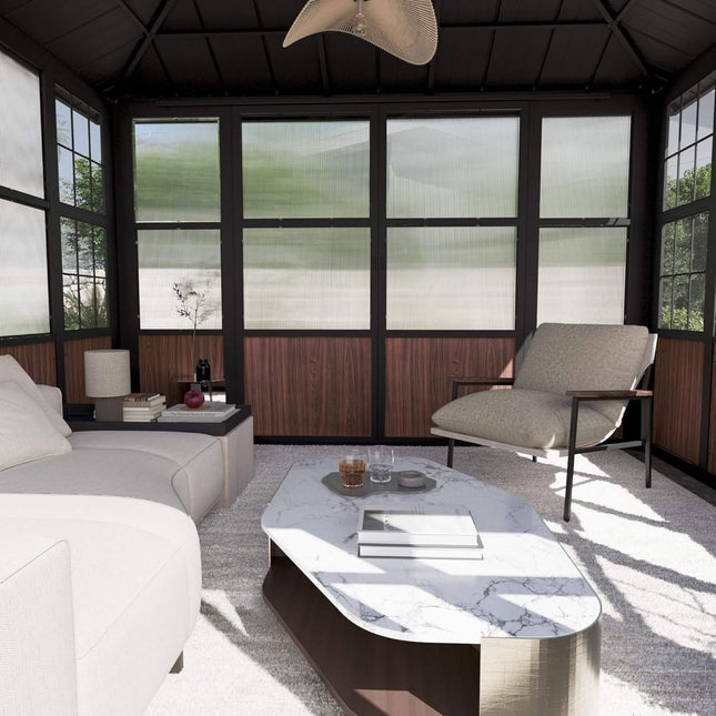 Alora Premium Hardtop Aluminum Sunroom Solarium With TV Mount And Sliding Doors (SAK60439) - Gazebos | Patioza