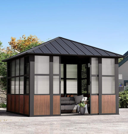 Alora Premium Hardtop Aluminum Sunroom Solarium With TV Mount And Sliding Doors (SAK60439) - Gazebos | Patioza