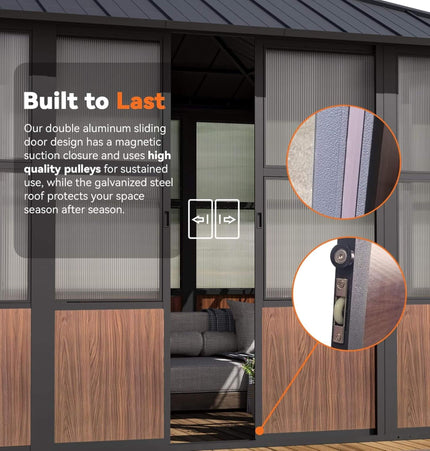 Alora Premium Hardtop Aluminum Sunroom Solarium With TV Mount And Sliding Doors (SAK60439) - Gazebos | Patioza