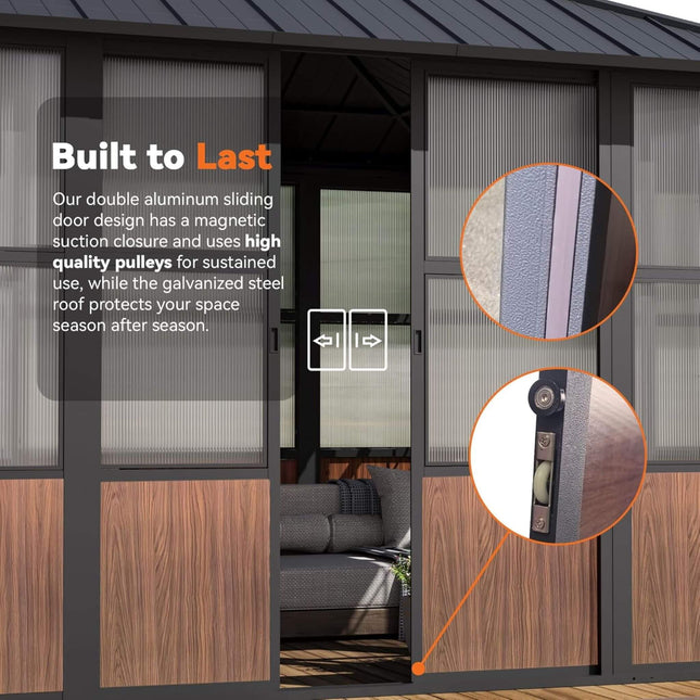 Alora Premium Hardtop Aluminum Sunroom Solarium With TV Mount And Sliding Doors (SAK60439) - Gazebos | Patioza