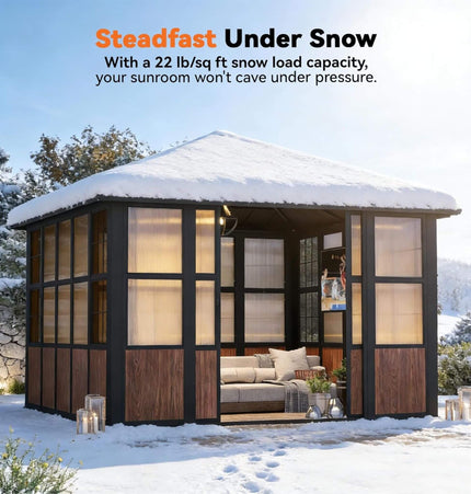 Alora Premium Hardtop Aluminum Sunroom Solarium With TV Mount And Sliding Doors (SAK60439) - Gazebos | Patioza
