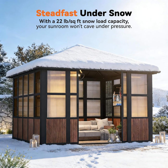 Alora Premium Hardtop Aluminum Sunroom Solarium With TV Mount And Sliding Doors (SAK60439) - Gazebos | Patioza