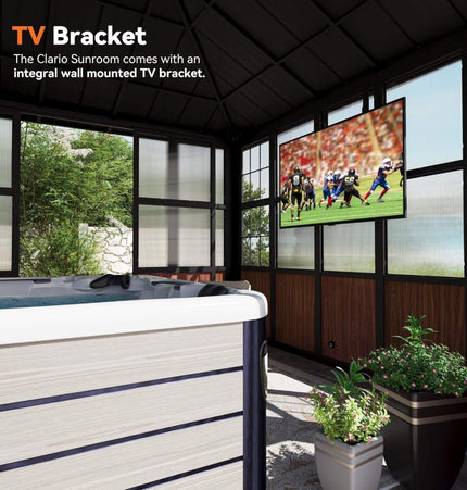 Alora Premium Hardtop Aluminum Sunroom Solarium With TV Mount And Sliding Doors (SAK60439) - Gazebos | Patioza