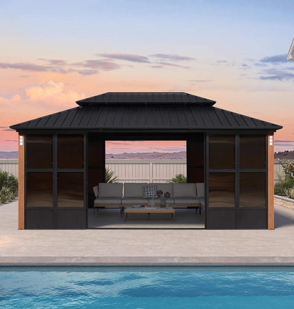 Alora Prestige Premium Hardtop Double Top Outdoor Patio Solarium Sunroom (SAK43078) - Sunrooms | Patioza