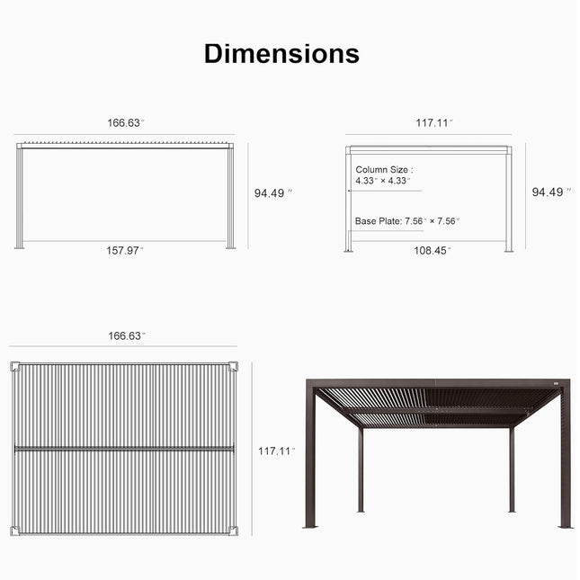 Alora Premium Outdoor Aluminum Louvered Patio Pergola With LED Lights [PERGOLA ONLY] (SAK24896) - Pergolas | Patioza