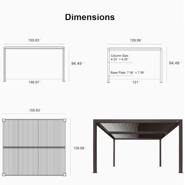 Alora Premium Outdoor Aluminum Louvered Patio Pergola With LED Lights [PERGOLA ONLY] (SAK24896) - Pergolas | Patioza