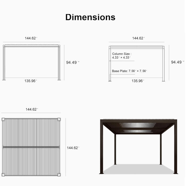 Alora Premium Outdoor Aluminum Louvered Patio Pergola With LED Lights [PERGOLA ONLY] (SAK24896) - Pergolas | Patioza