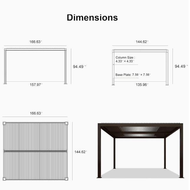 Alora Premium Outdoor Aluminum Louvered Patio Pergola With LED Lights [PERGOLA ONLY] (SAK24896) - Pergolas | Patioza