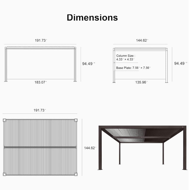 Alora Premium Outdoor Aluminum Louvered Patio Pergola With LED Lights [PERGOLA ONLY] (SAK24896) - Pergolas | Patioza