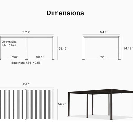 Alora Premium Outdoor Aluminum Louvered Patio Pergola With LED Lights [PERGOLA ONLY] (SAK24896) - Pergolas | Patioza