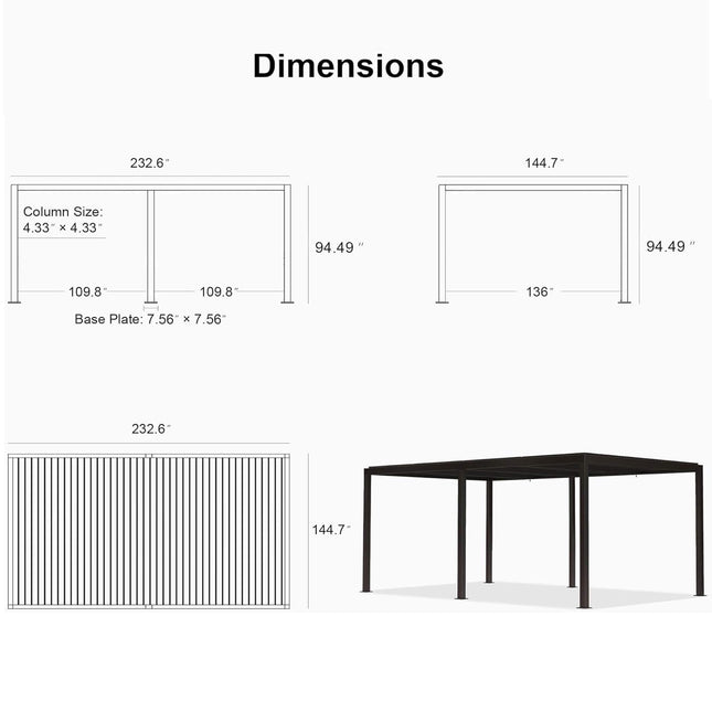 Alora Premium Outdoor Aluminum Louvered Patio Pergola With LED Lights [PERGOLA ONLY] (SAK24896) - Pergolas | Patioza